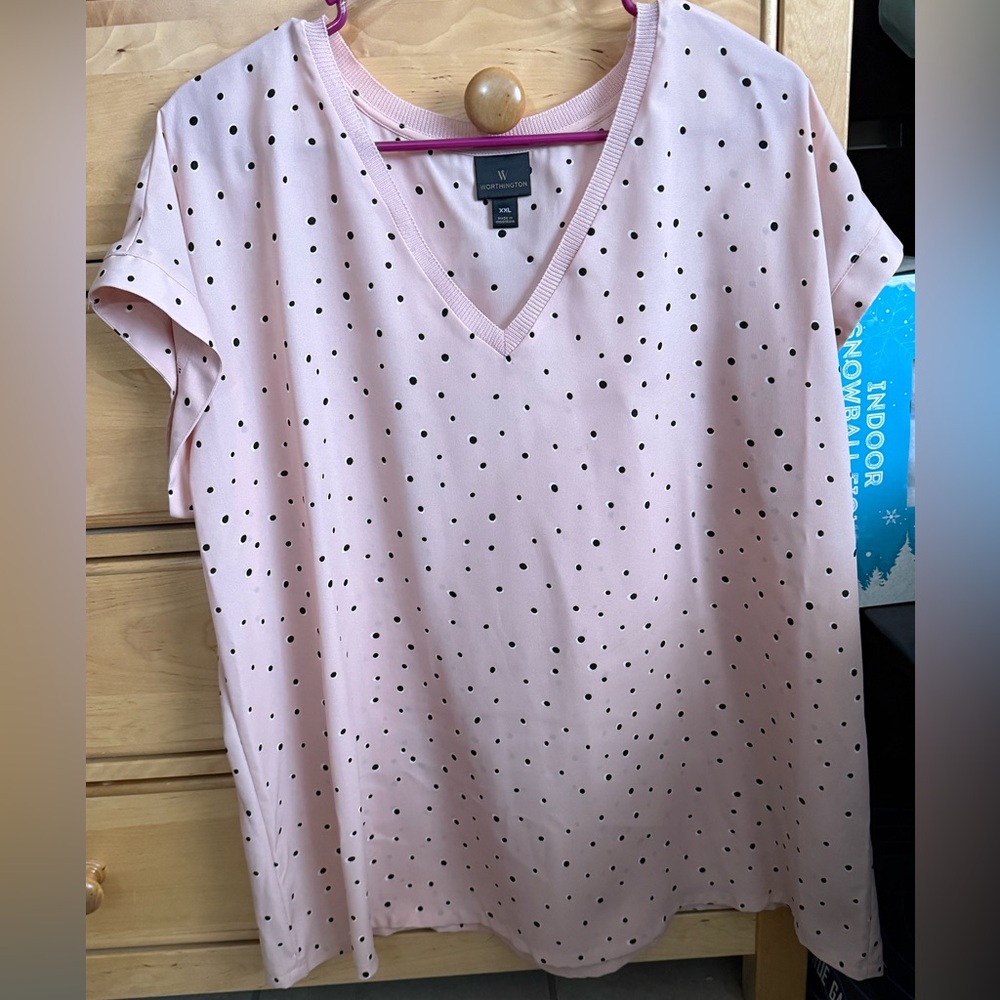 Worthington Light Pink Polka Dot Short Sleeve Top